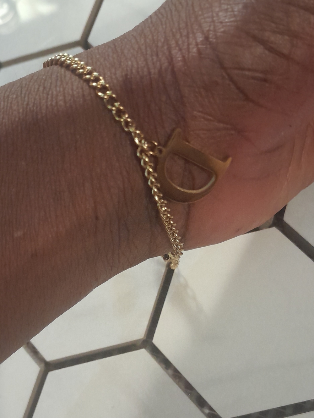 Gold-Tone Letter D Charm Chain Bracelet for Women